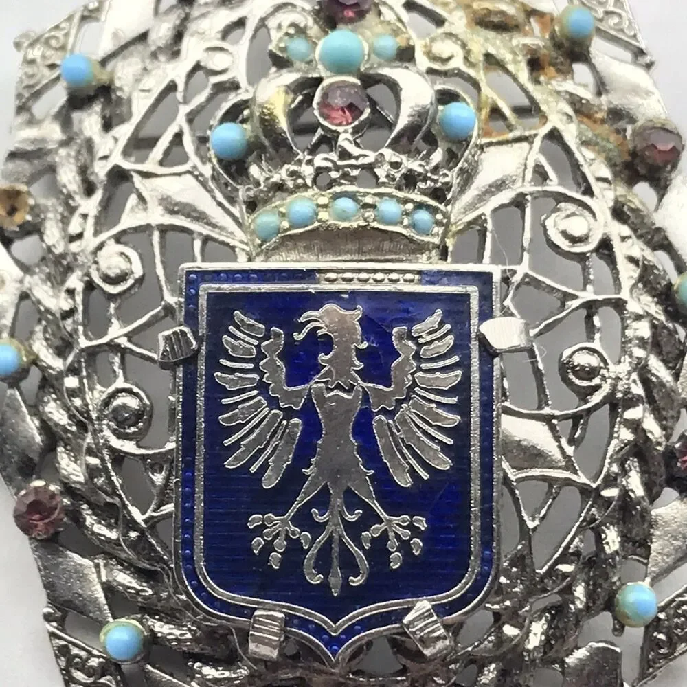 Crest Crown Eagle Vintage Pin Brooch Missing  A Few Stones